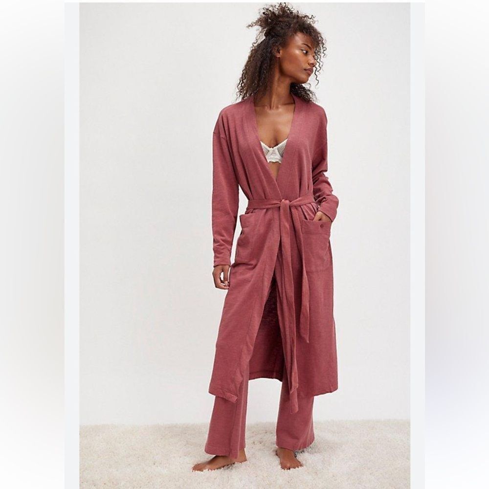Free People S Babe I'm Yours Cardigan Style Long Sleeve Robe Dried Currant Wine